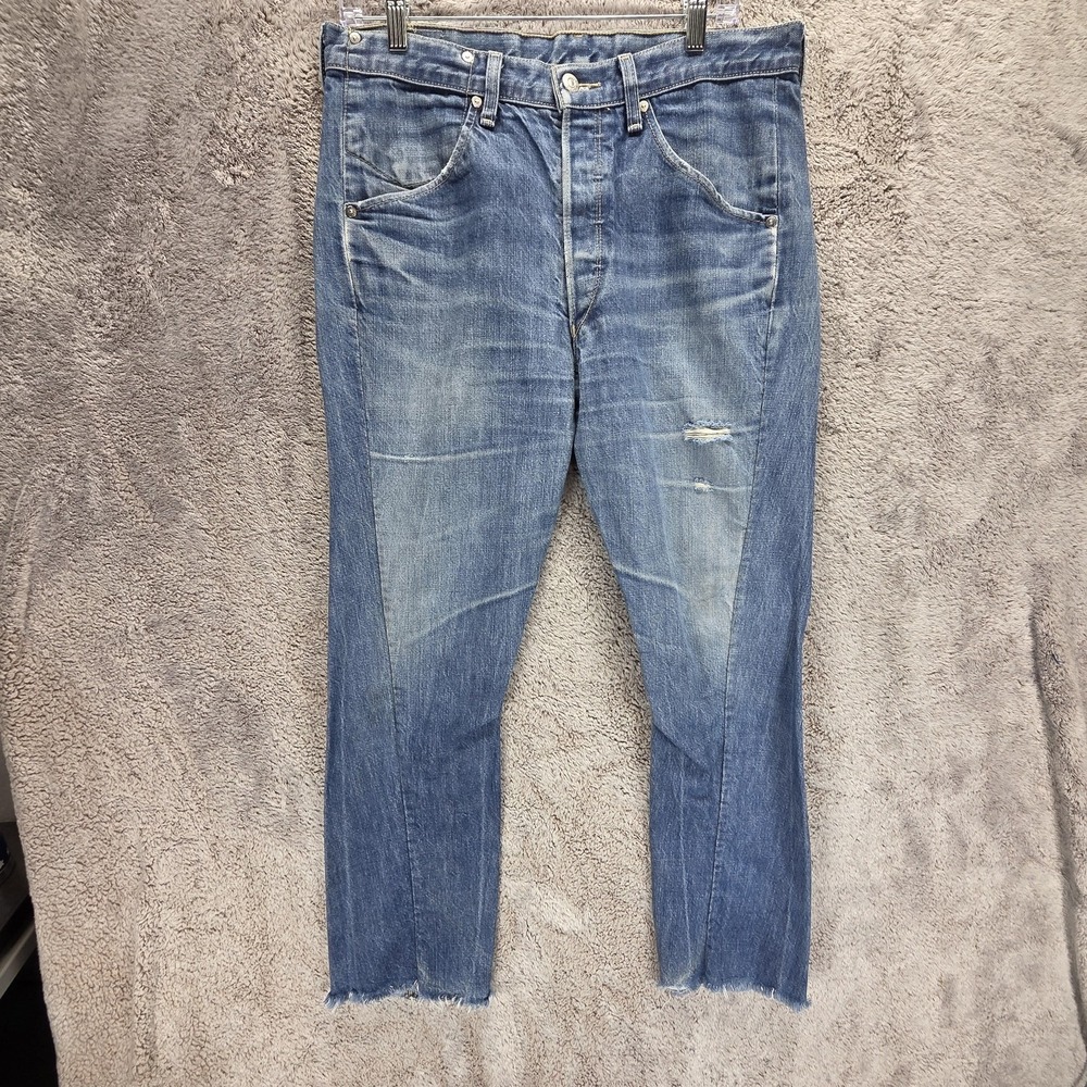 Vintage Levis Engineered Jeans Mens Blue Twisted Button Fly Raw Hem Fits 32x26